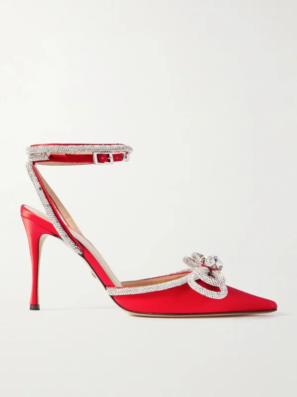 Mach & Mach Double Bow Crystal-embellished Silk-satin Pumps