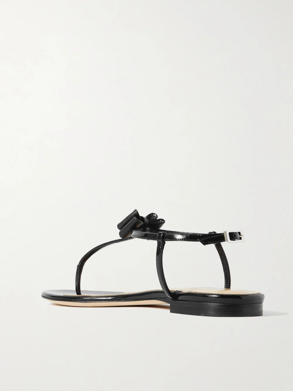 Back view of the Mach & Mach Petite Cadeau Crystal and Bow-embellished Patent-leather Sandals