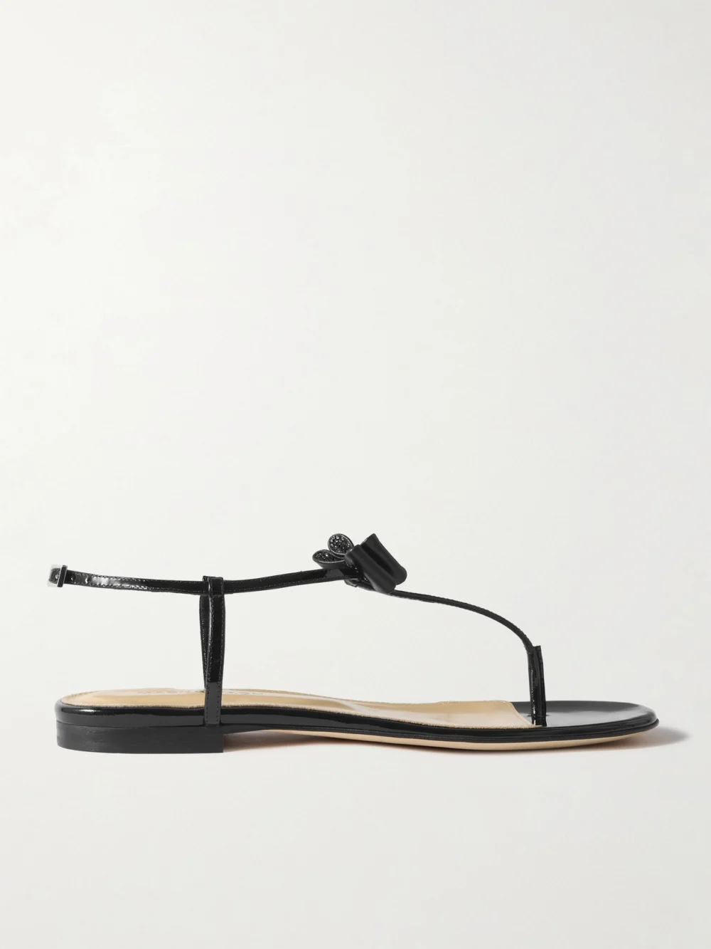 Mach & Mach Petite Cadeau Crystal and Bow-embellished Patent-leather Sandals in black