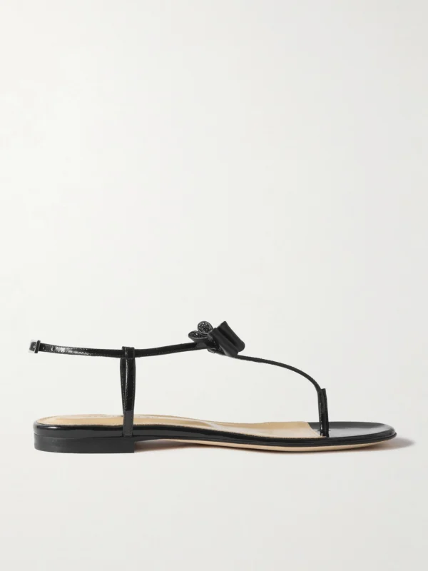 Mach & Mach Petite Cadeau Crystal and Bow-embellished Patent-leather Sandals