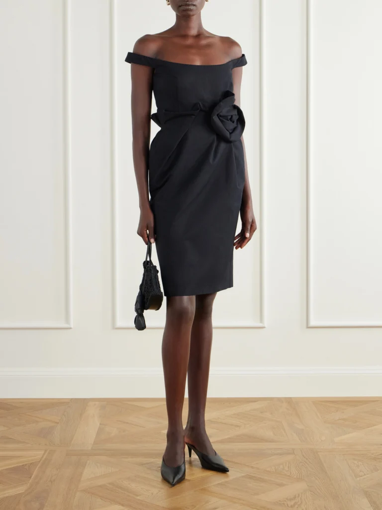 Magda Butrym Floral-appliquéd Off-the-shoulder Cotton Midi Dress