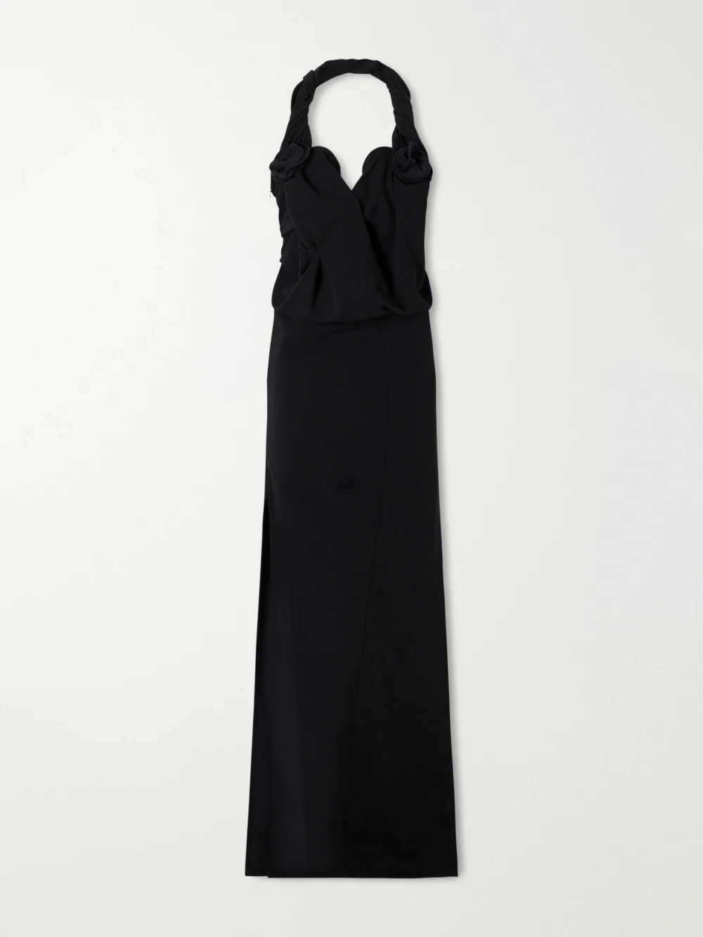 Magda Butrym Floral-appliquéd Ruched Wool-blend Maxi Dress in black
