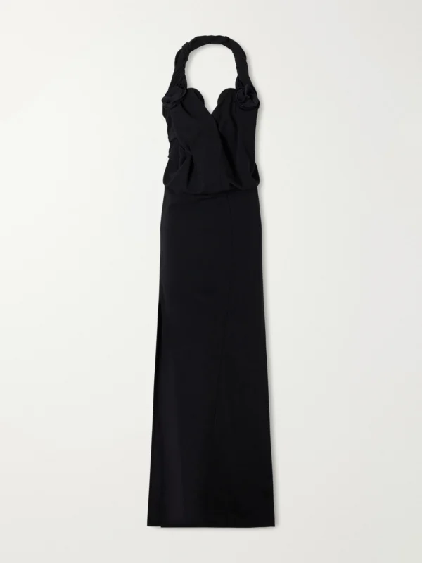 Magda Butrym Floral-appliquéd Ruched Wool-blend Maxi Dress