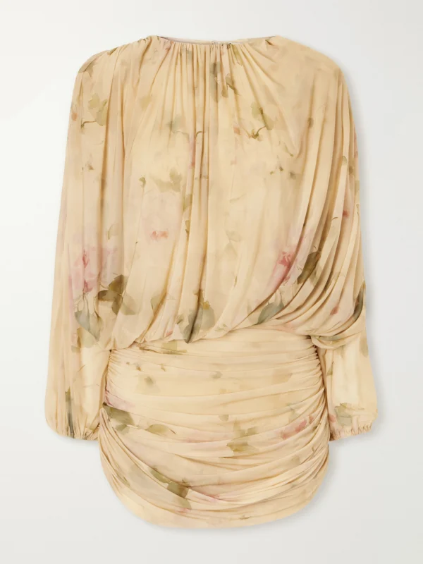 Magda Butrym Gathered Floral-print Georgette Mini Dress