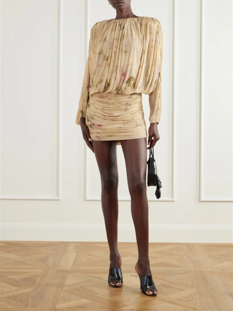 Magda Butrym Gathered Floral-print Georgette Mini Dress