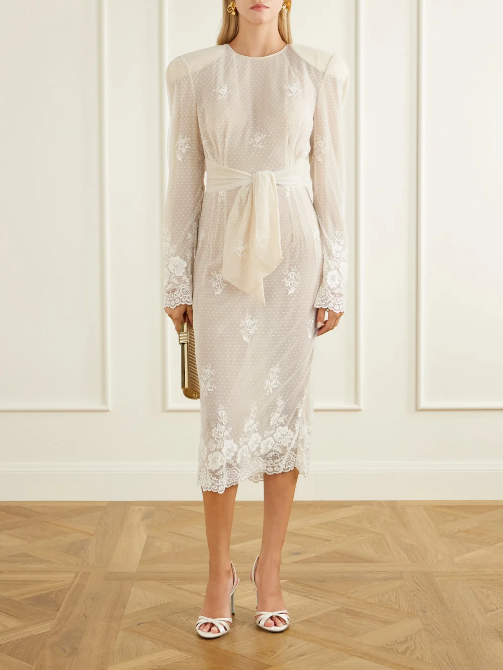 Magda Butrym Lace-trimmed Crepe Midi Dress, worn by a model