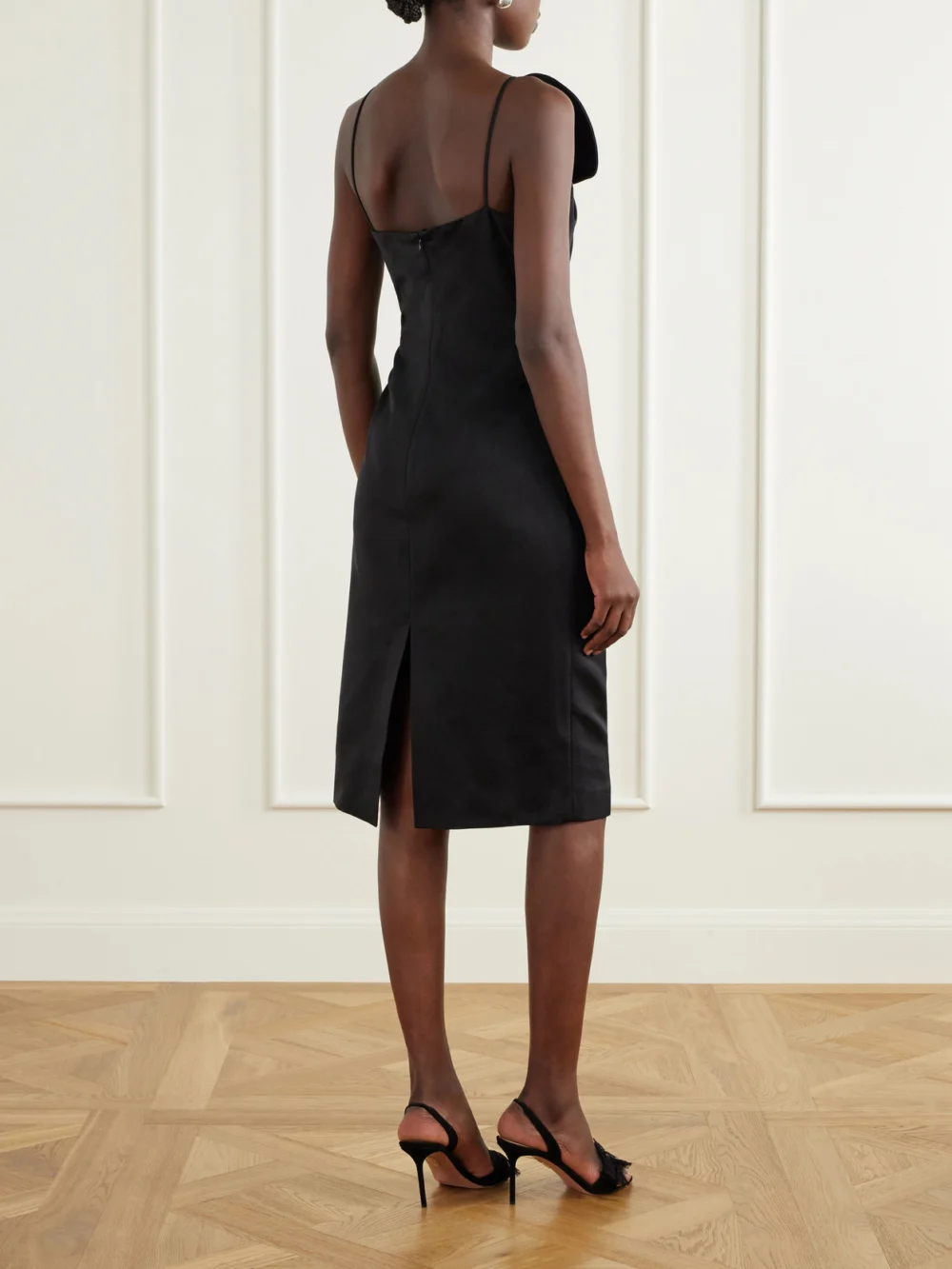 Back view of the Magda Butrym One-shoulder Appliquéd Gathered Cotton and Silk-blend Knee-length Dress