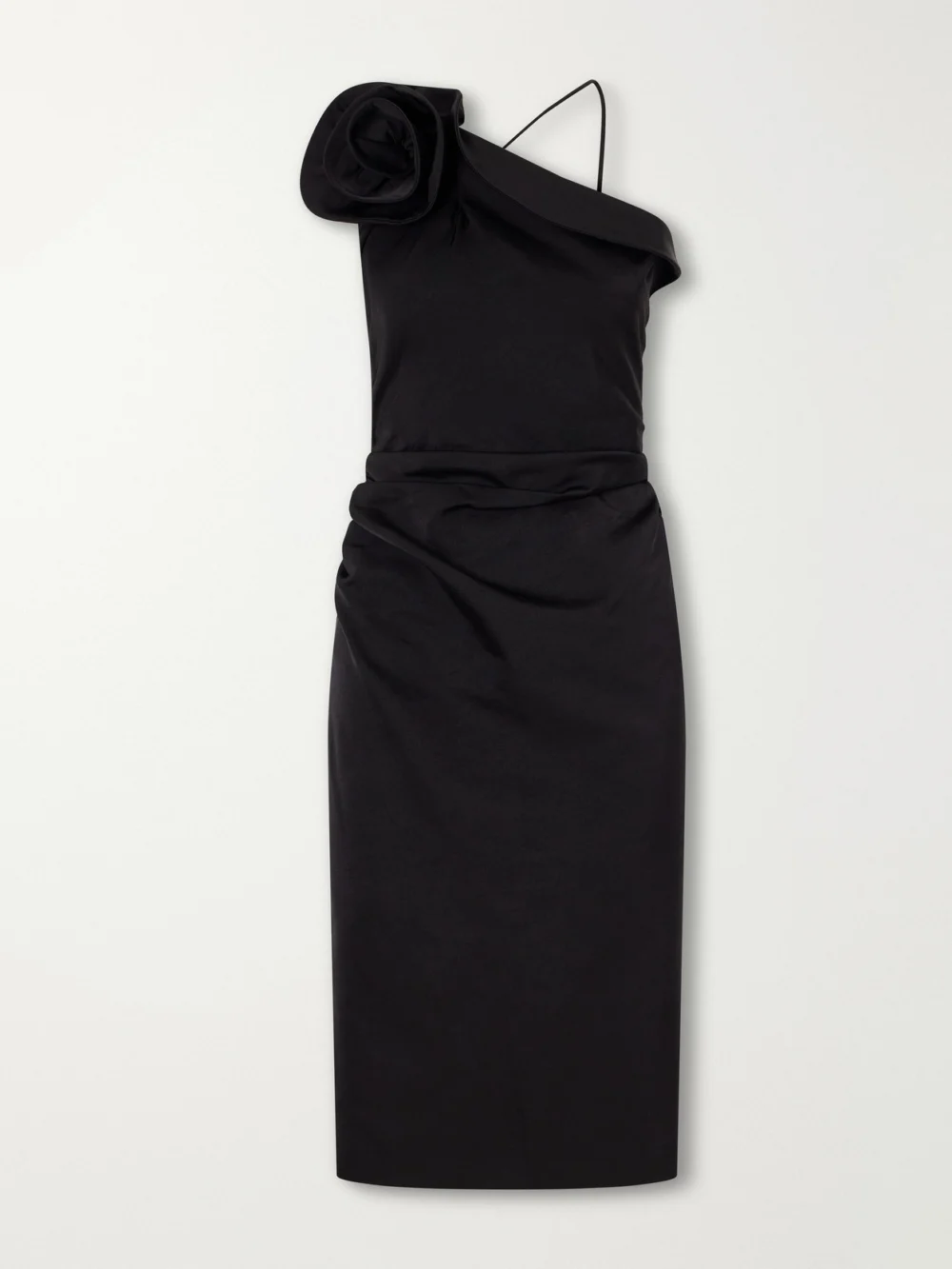 Magda Butrym One-shoulder Appliquéd Gathered Cotton and Silk-blend Knee-length Dress in black