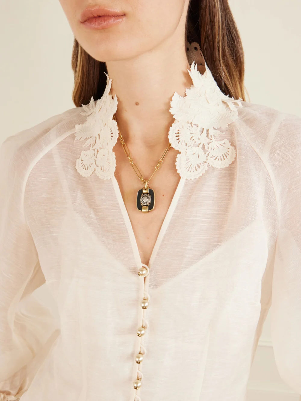 Maison Mayle Figura M Gold-plated Enamel Necklace, styled view