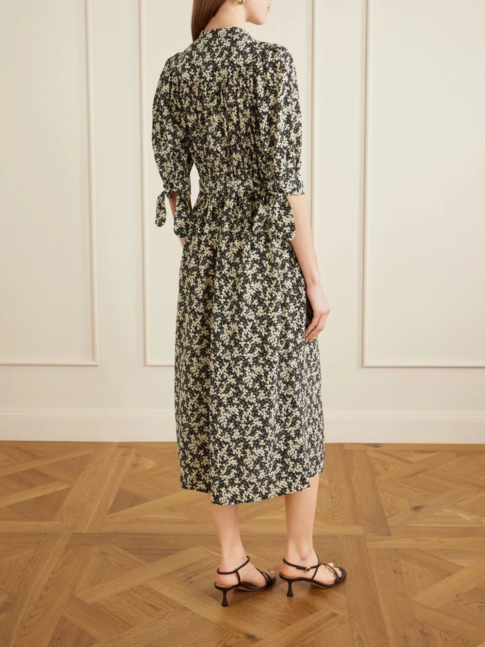Back view of the Maison Mayle Lala Patterned Silk-crepe Midi Dress