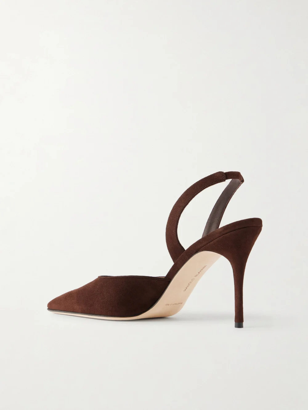 Back view of the Manolo Blahnik Borelapla 90 Suede Slingback Pumps