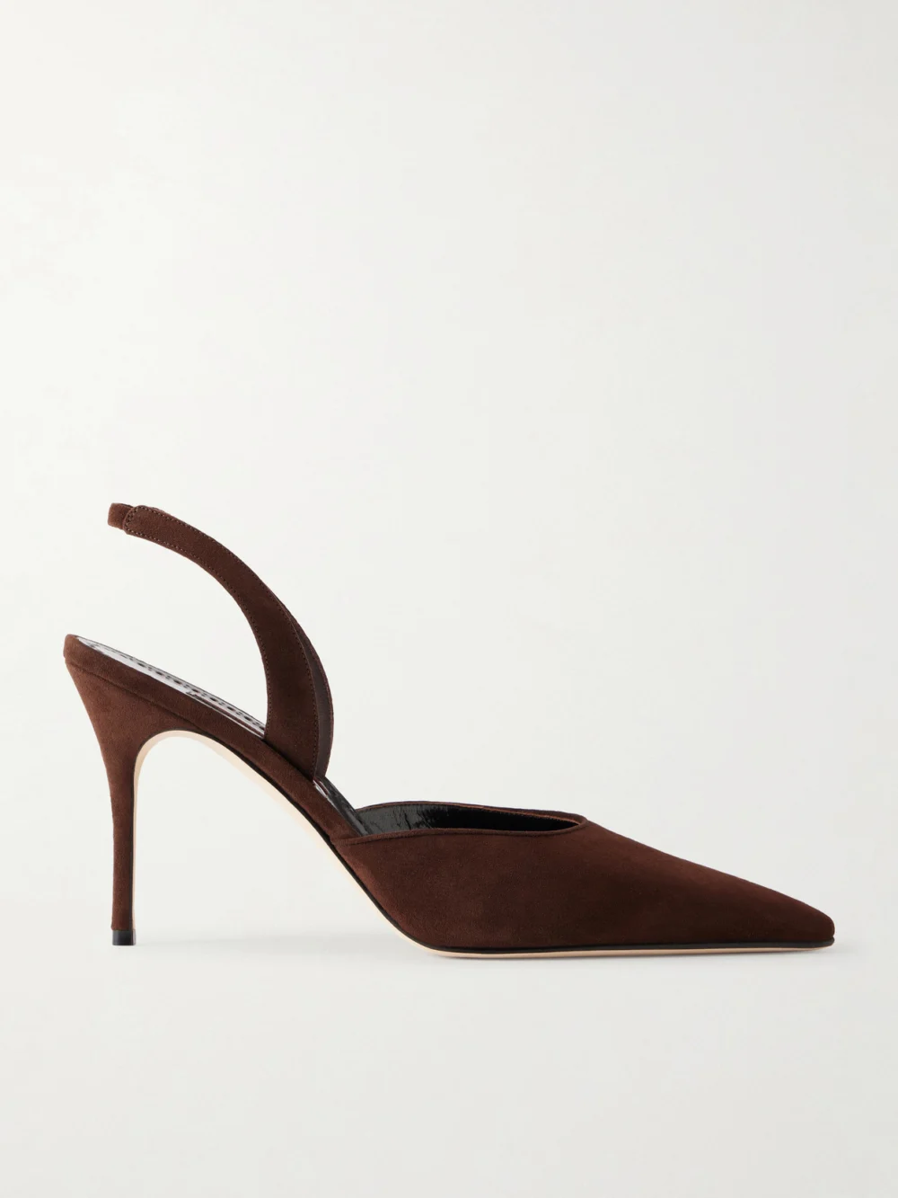 Manolo Blahnik Borelapla 90 Suede Slingback Pumps in dark brown