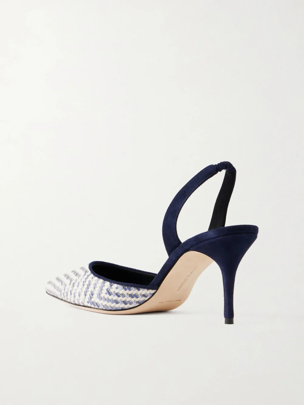 Back view of the Manolo Blahnik Carolyne 70 Raffia Slingback Pumps