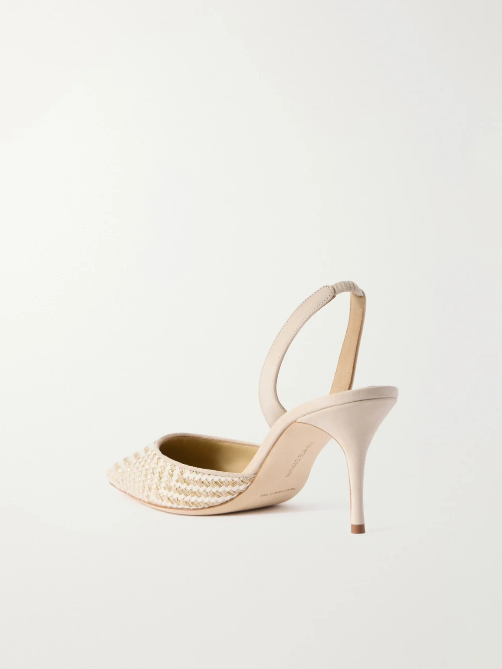 Back view of the Manolo Blahnik Carolyne 70 Raffia Slingback Pumps