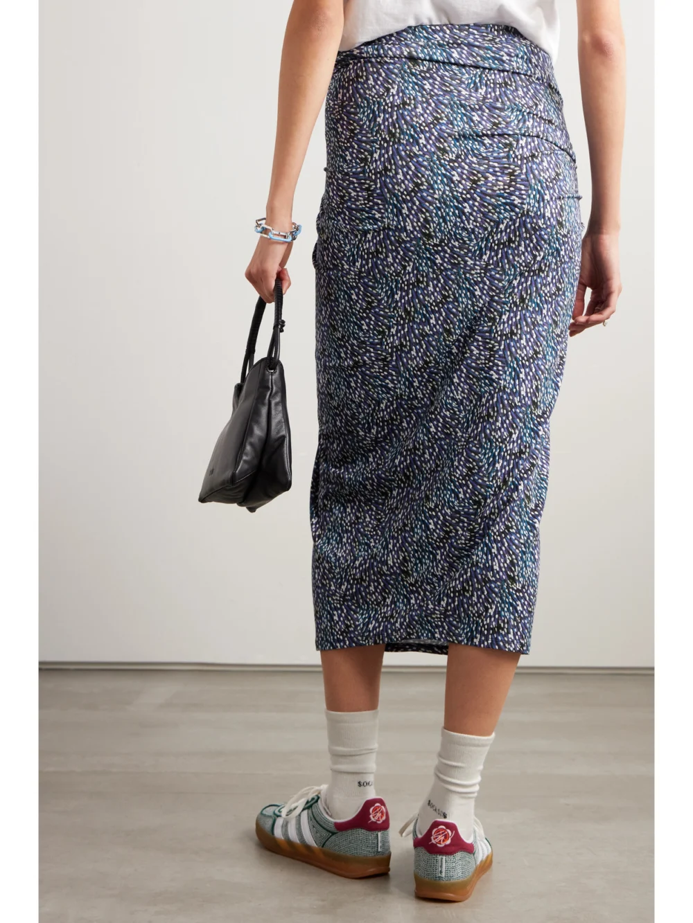 Back view of the Marant Étoile Jeldia Draped Printed Stretch-jersey Midi Skirt