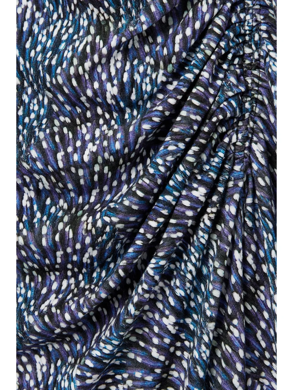 Close-up detail of the Marant Étoile Jelina Gathered Printed Stretch-jersey Midi Dress