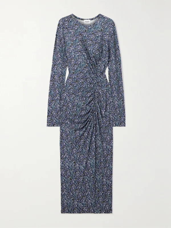 Marant Étoile Jelina Gathered Printed Stretch-jersey Midi Dress