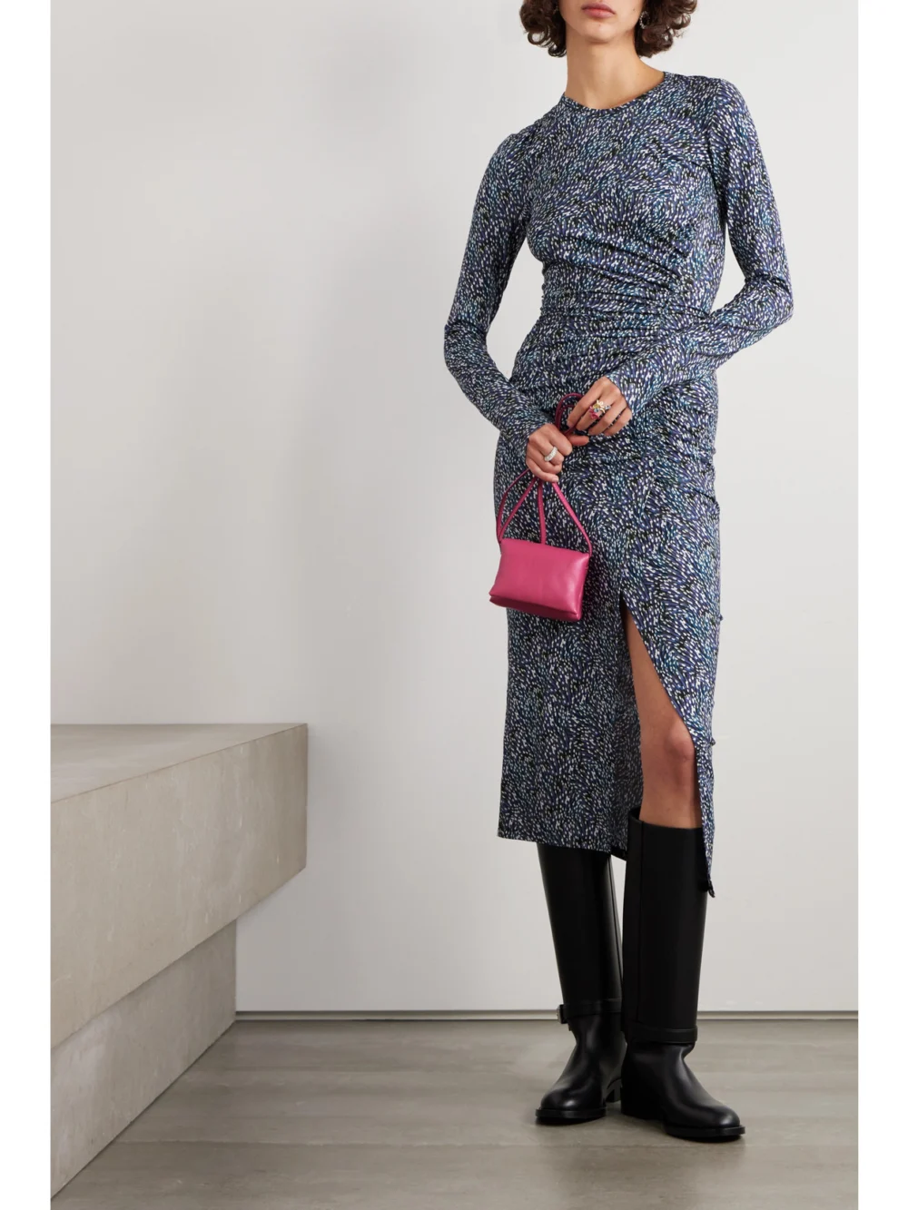 Marant Étoile Jelina Gathered Printed Stretch-jersey Midi Dress, worn by a model