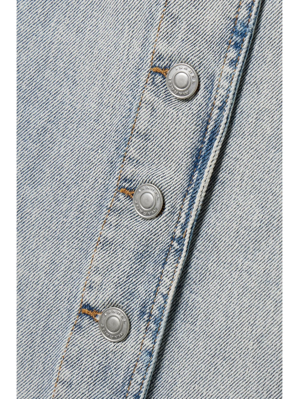 Close-up detail of the Marant Étoile Vandy Paneled Denim Midi Skirt
