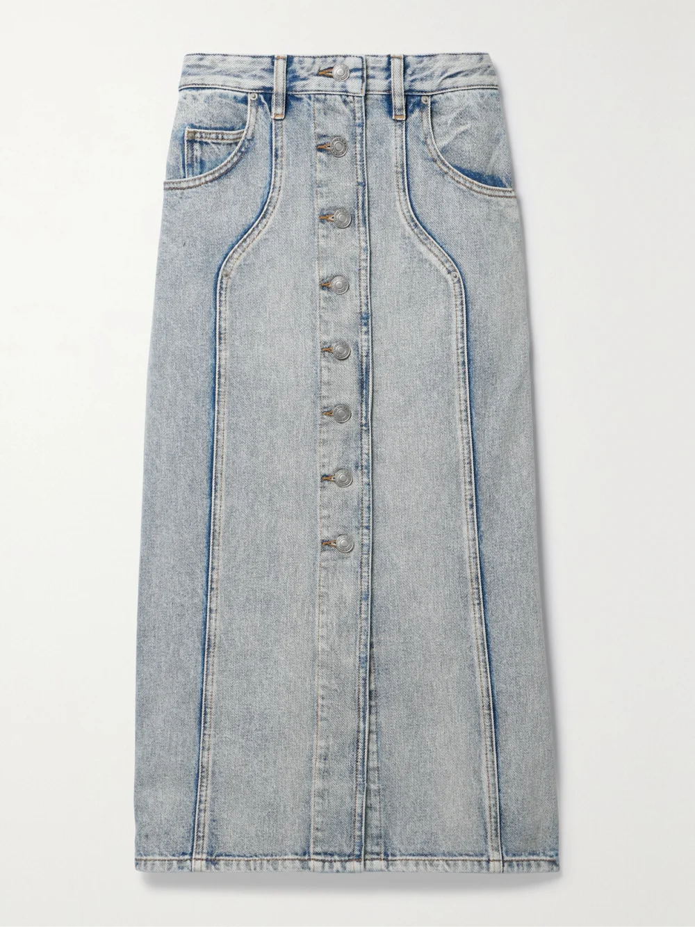 Marant Étoile Vandy Paneled Denim Midi Skirt in light denim
