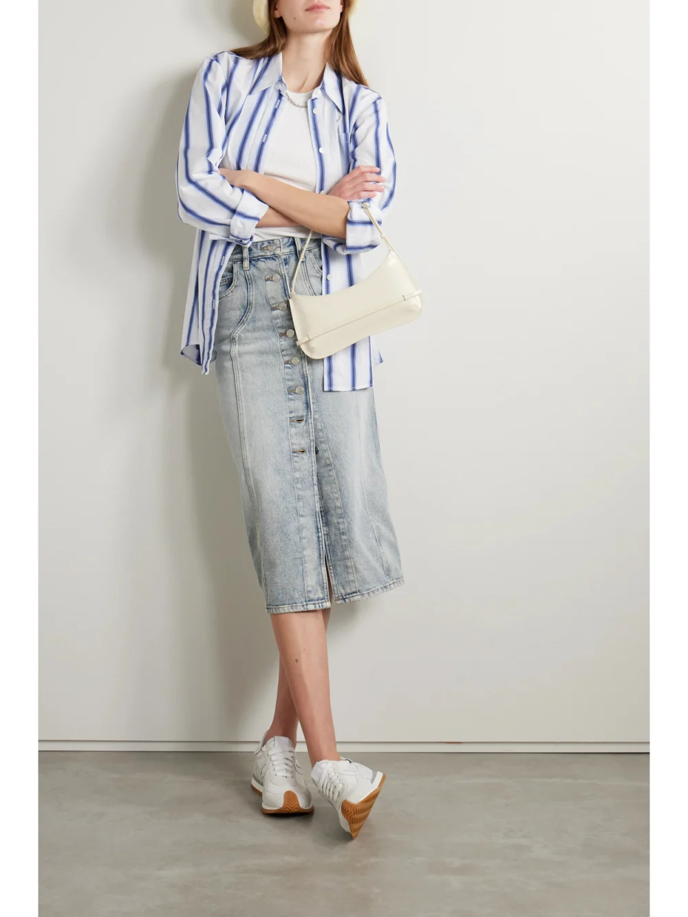 Marant Étoile Vandy Paneled Denim Midi Skirt, worn by a model