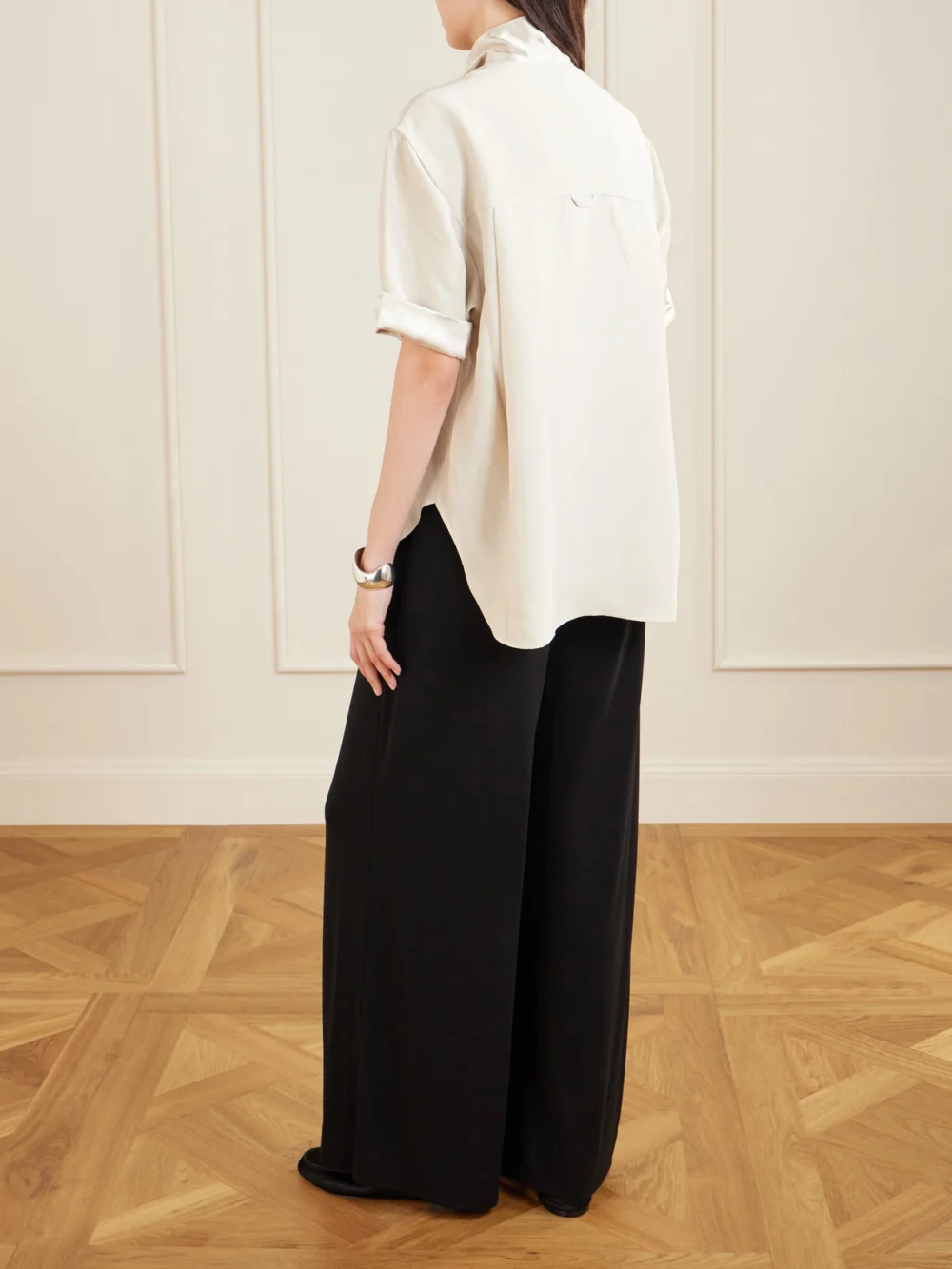 Back view of the Maria McManus Tie-detailed Sateen-trimmed Crepe Shirt