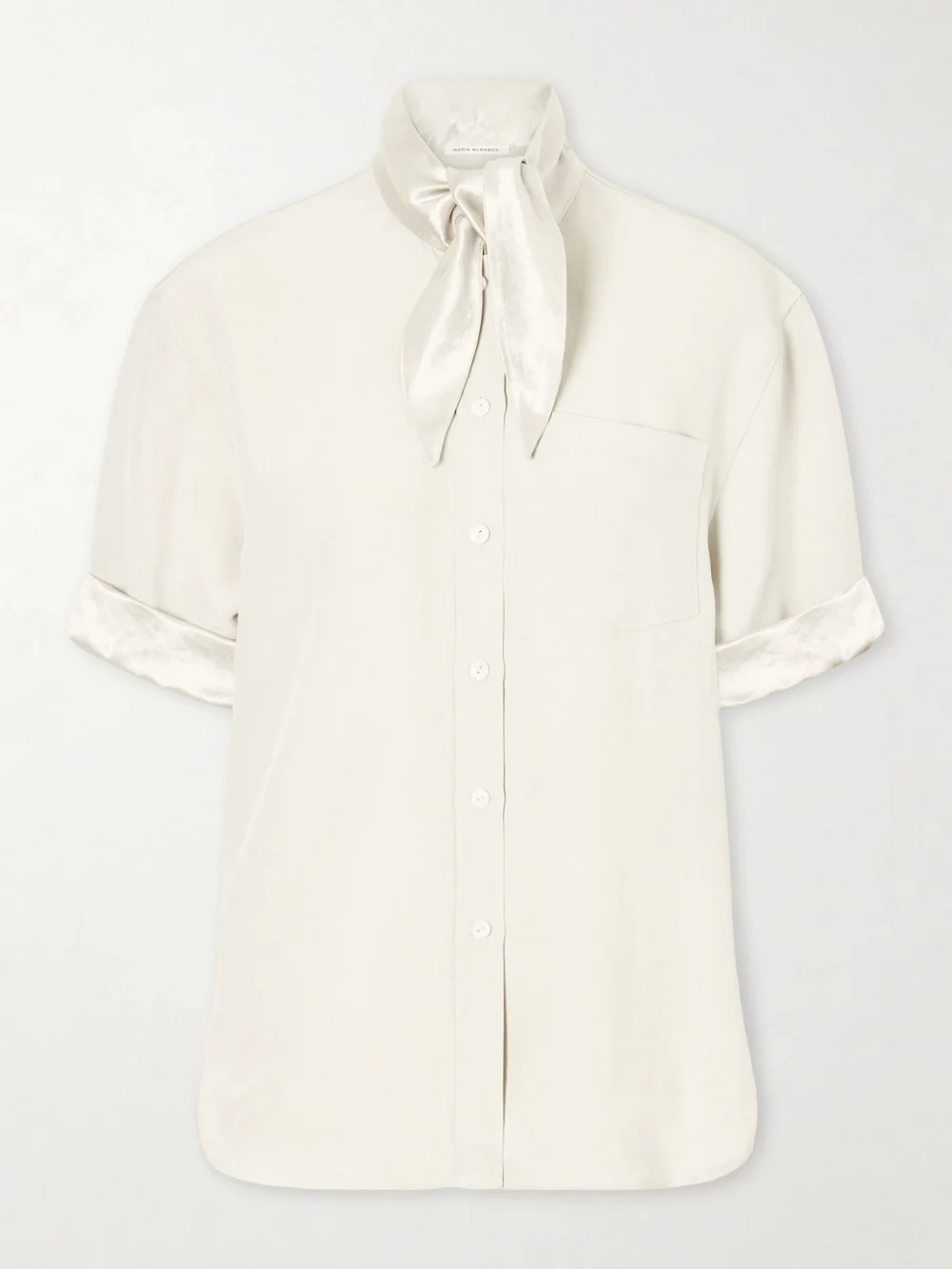 Maria McManus Tie-detailed Sateen-trimmed Crepe Shirt in off-white