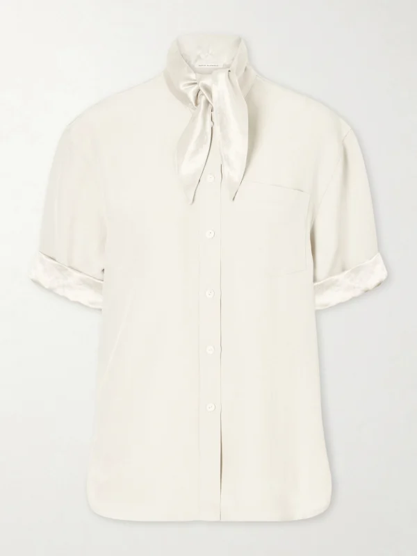 Maria McManus Tie-detailed Sateen-trimmed Crepe Shirt