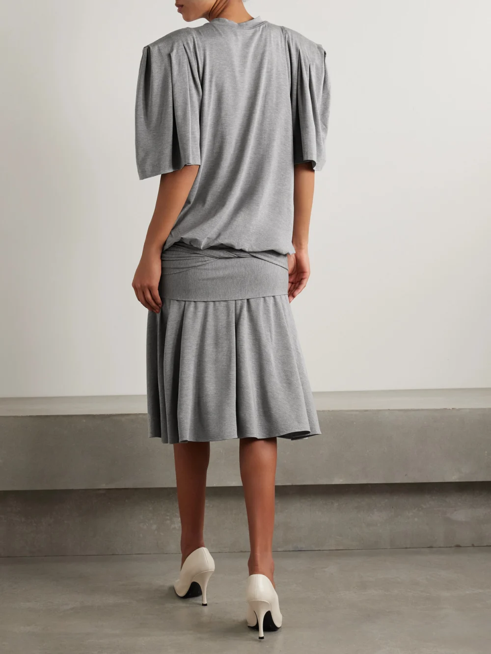 Back view of the Marie Adam-Leenaerdt Gathered Cotton-jersey Midi Dress