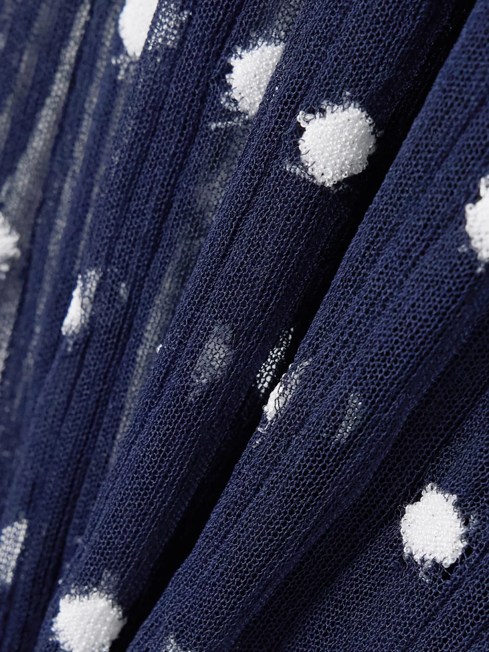 Close-up detail of the Marie Adam-Leenaerdt Polka-dot Chiffon-trimmed Ribbed-knit Midi Dress