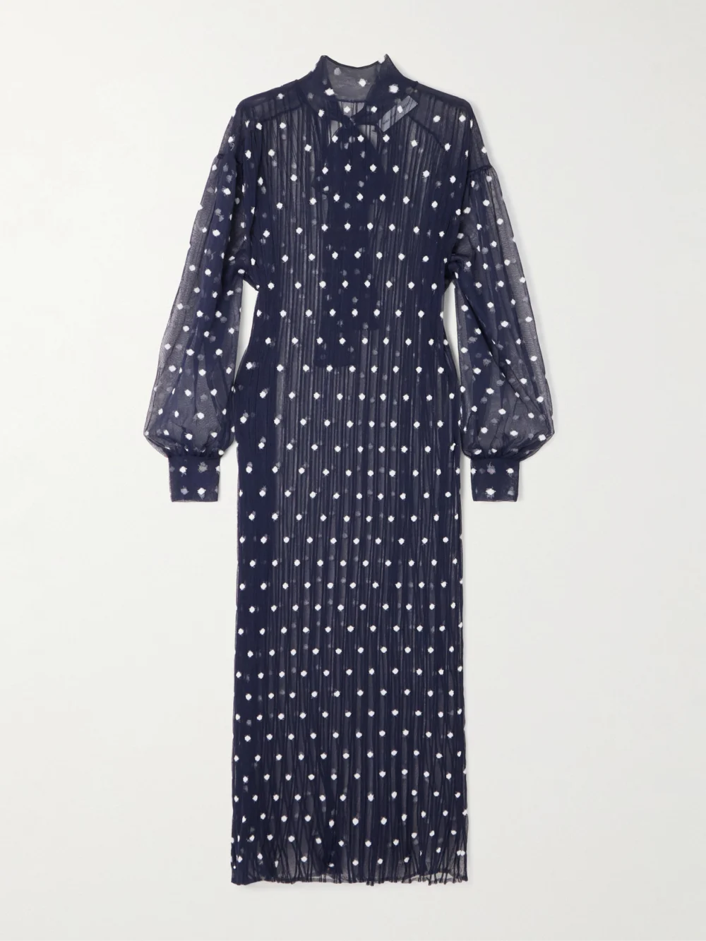 Marie Adam-Leenaerdt Polka-dot Chiffon-trimmed Ribbed-knit Midi Dress in navy