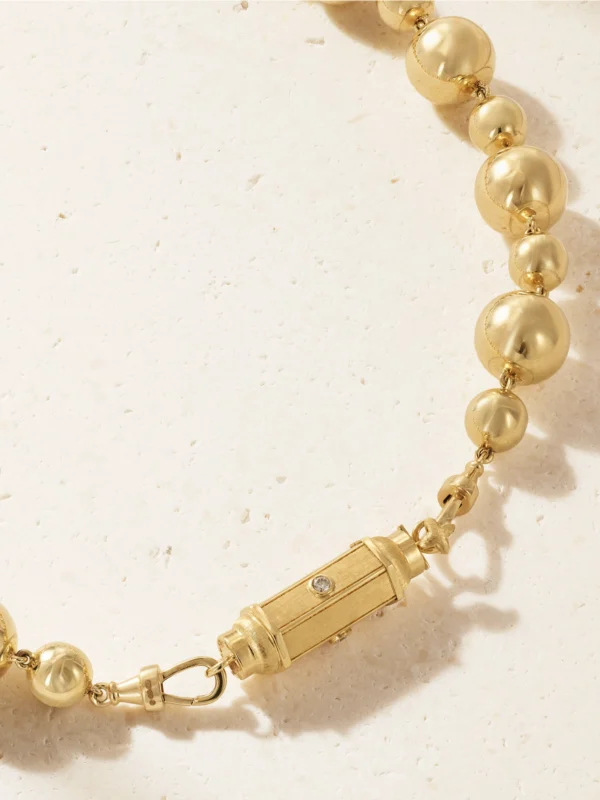 Marie Lichtenberg Baby Locket Grain D'or 14-karat Gold Diamond Necklace