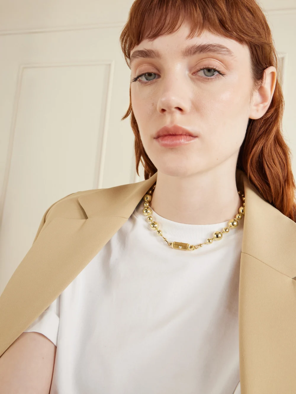 Marie Lichtenberg Baby Locket Grain D'or 14-karat Gold Diamond Necklace, styled view
