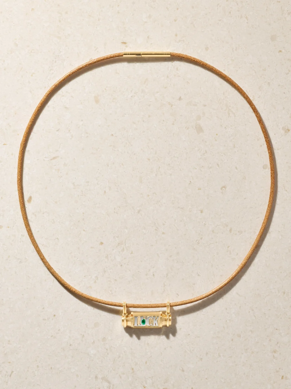 Marie Lichtenberg Luck 18-karat Yellow and White Gold, Emerald and Leather Necklace