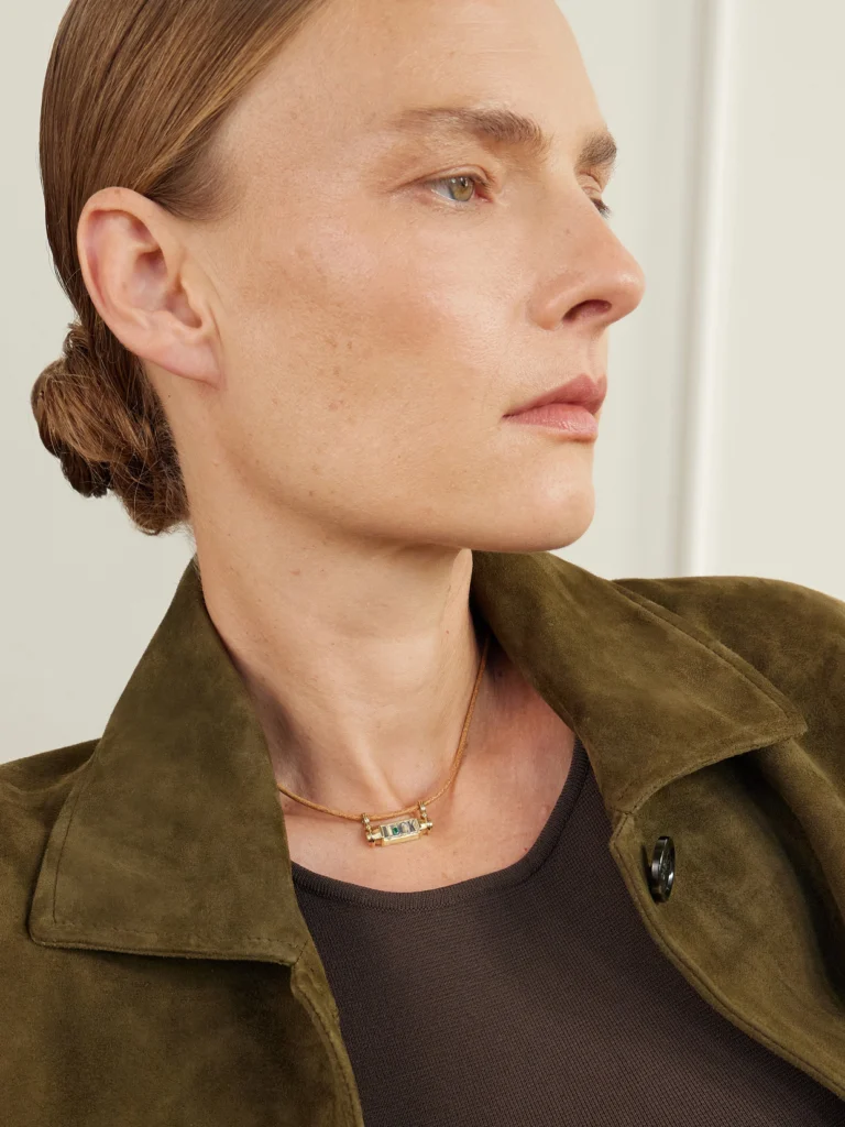 Marie Lichtenberg Luck 18-karat Yellow and White Gold, Emerald and Leather Necklace