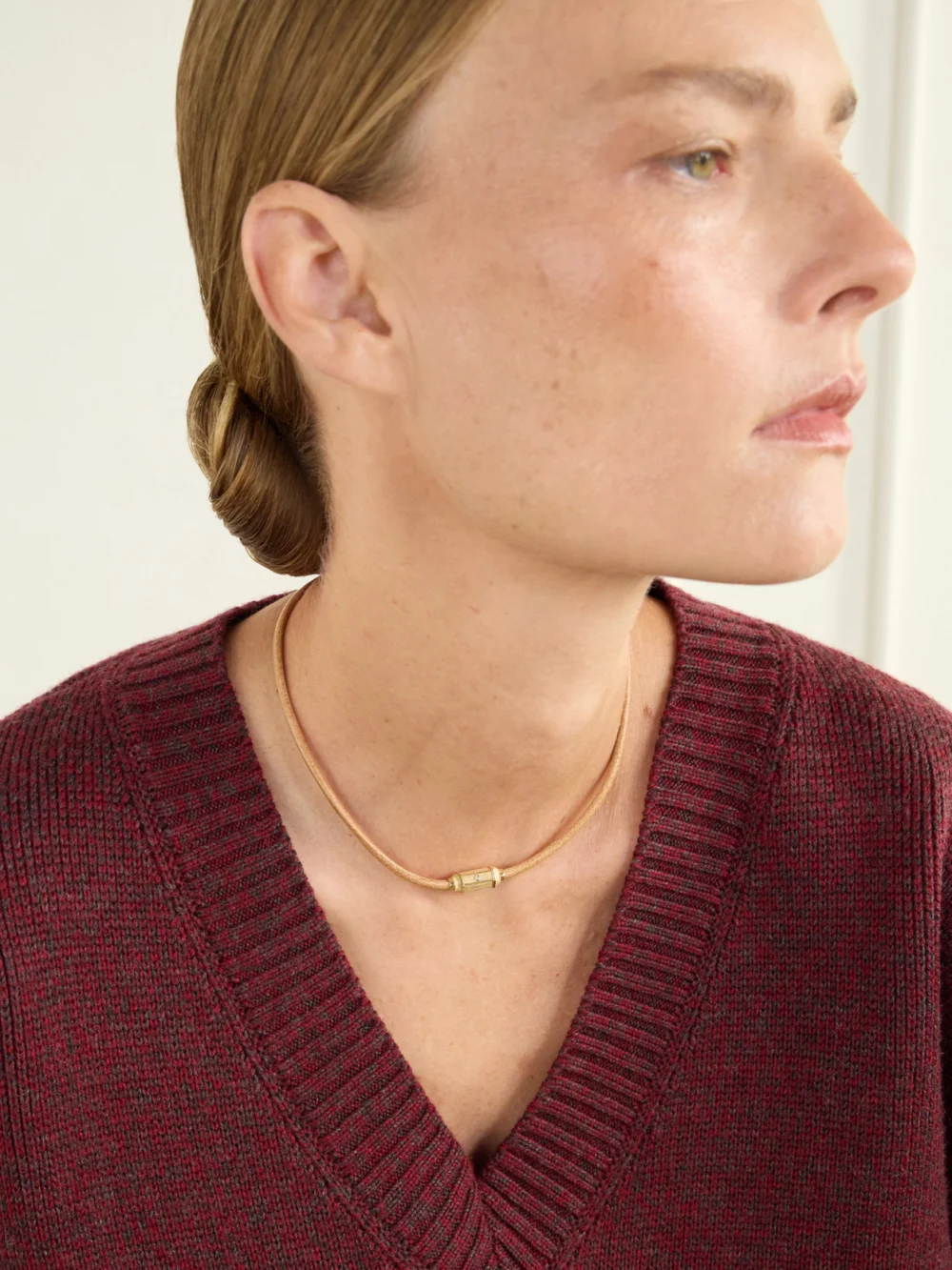 Marie Lichtenberg Micro Lasso 18-karat Gold Diamond Necklace, styled view