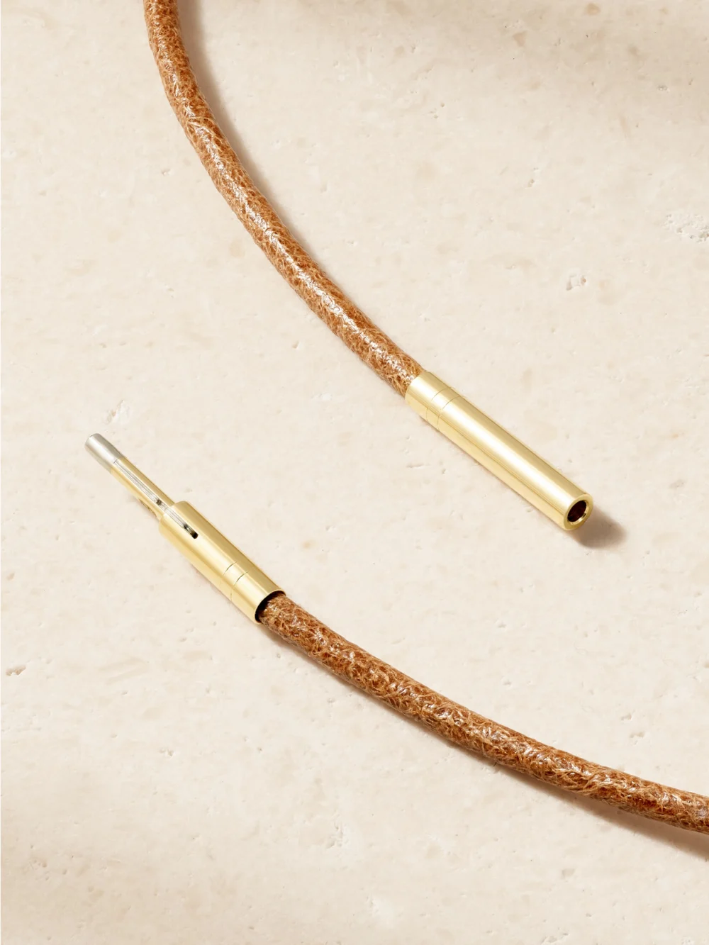 Back view of the Marie Lichtenberg Micro Weight 18-karat Gold and Leather Necklace
