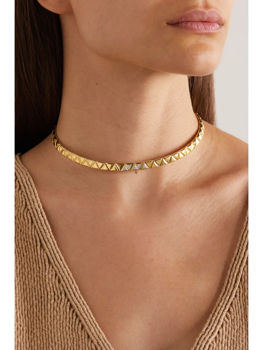Marina B Triangoli 18-karat Gold Diamond Choker, styled view