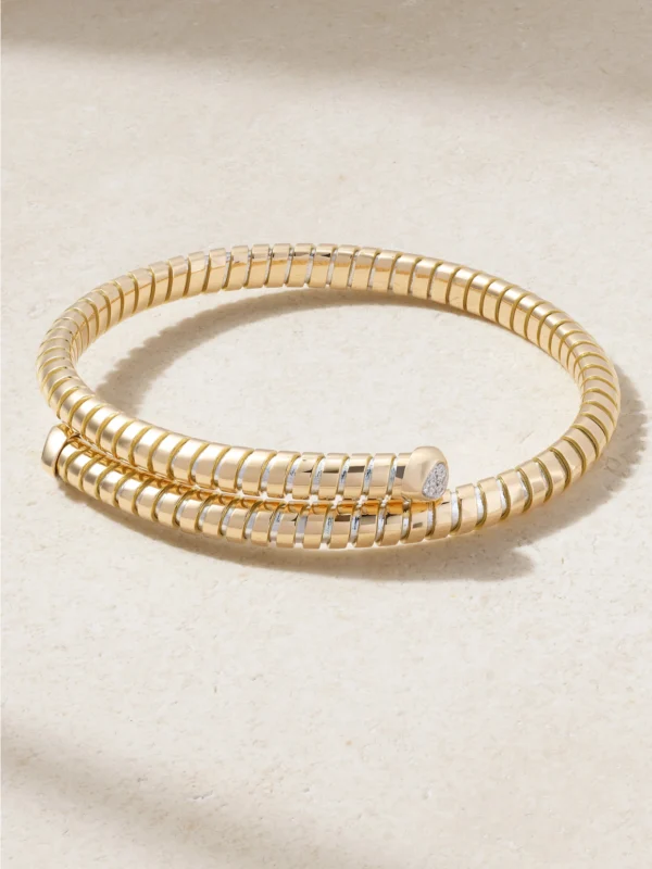 Marina B Trisolina Bypass 18-karat Yellow and White Gold Diamond Bracelet