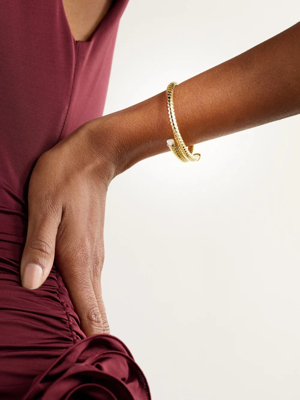 Marina B Trisolina Bypass 18-karat Yellow and White Gold Diamond Bracelet, styled view