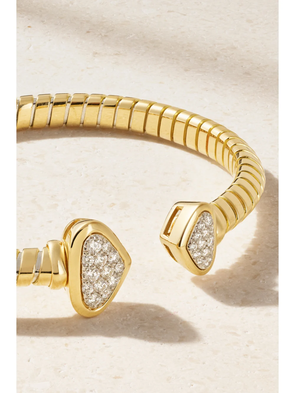 Close-up detail of the Marina B Trisolina Small 18-karat Gold Diamond Bracelet