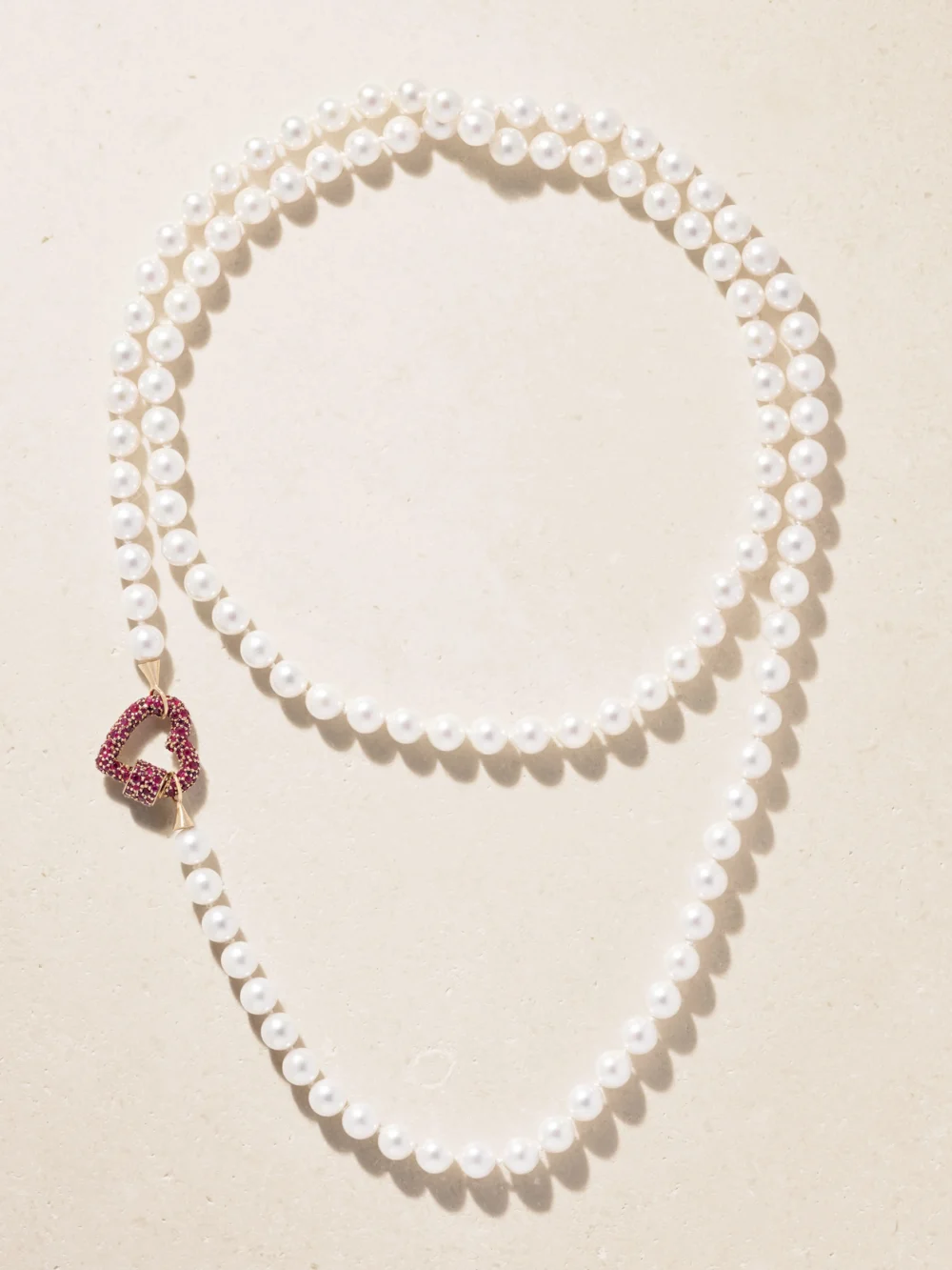 Marla Aaron Heartlock 14-karat Yellow Gold, Ruby and Pearl Necklace