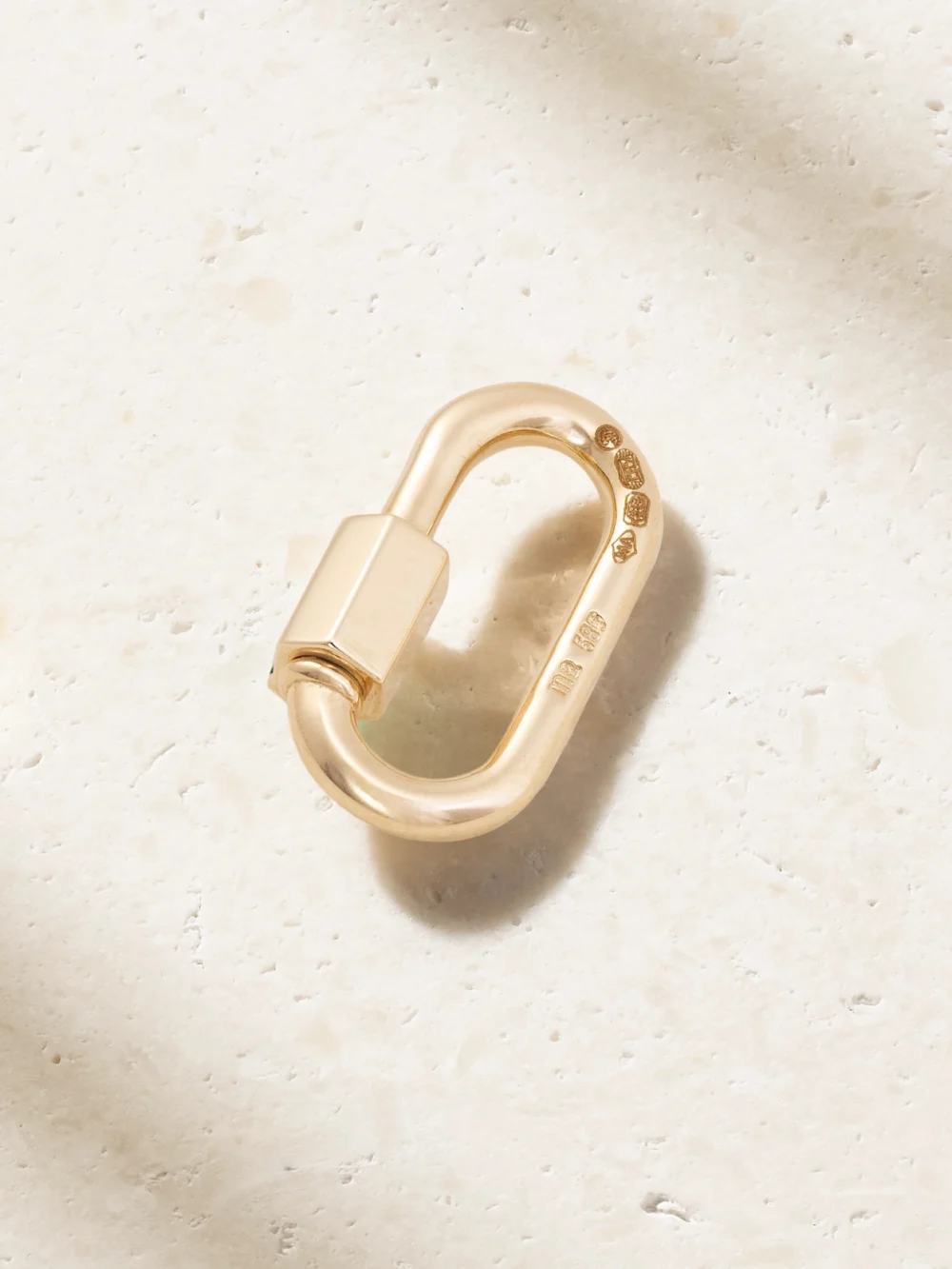 Back view of the Marla Aaron Solo Baguette Babylock 14-karat Gold Emerald Pendant