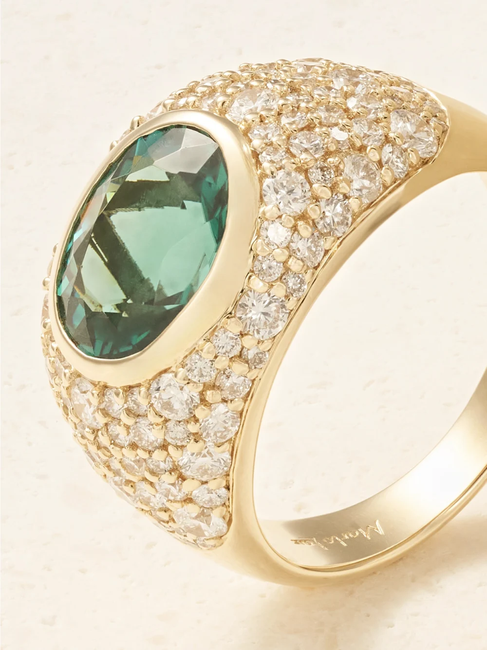 Close-up detail of the Marlo Laz La Salina 14-karat Gold, Indicolite and Diamond Ring