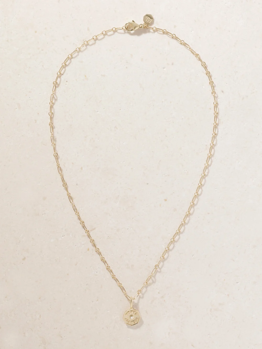 Close-up detail of the Marlo Laz Pb Charm Mini 14-karat Gold Diamond Necklace