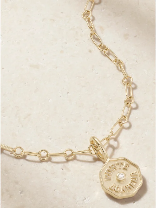 Marlo Laz Pb Charm Mini 14-karat Gold Diamond Necklace