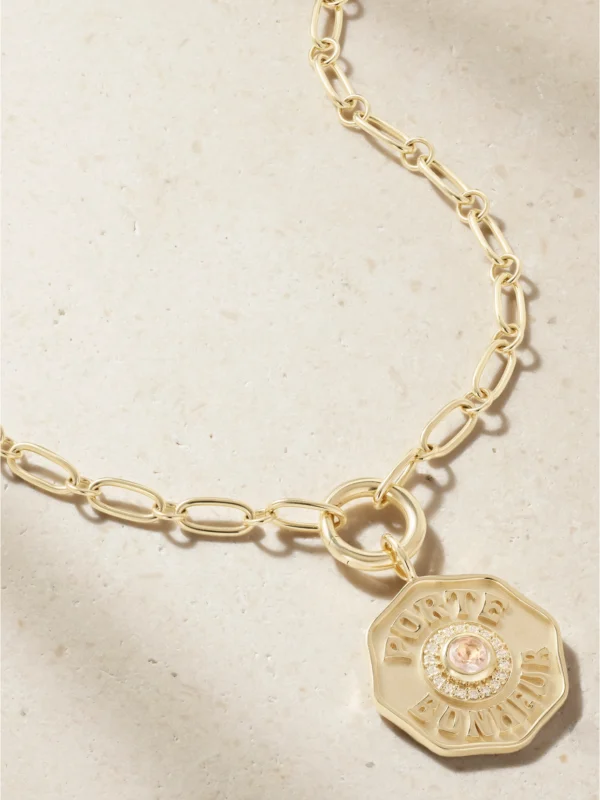 Marlo Laz Porte Bonheur 14-karat Gold, Morganite and Diamond Necklace