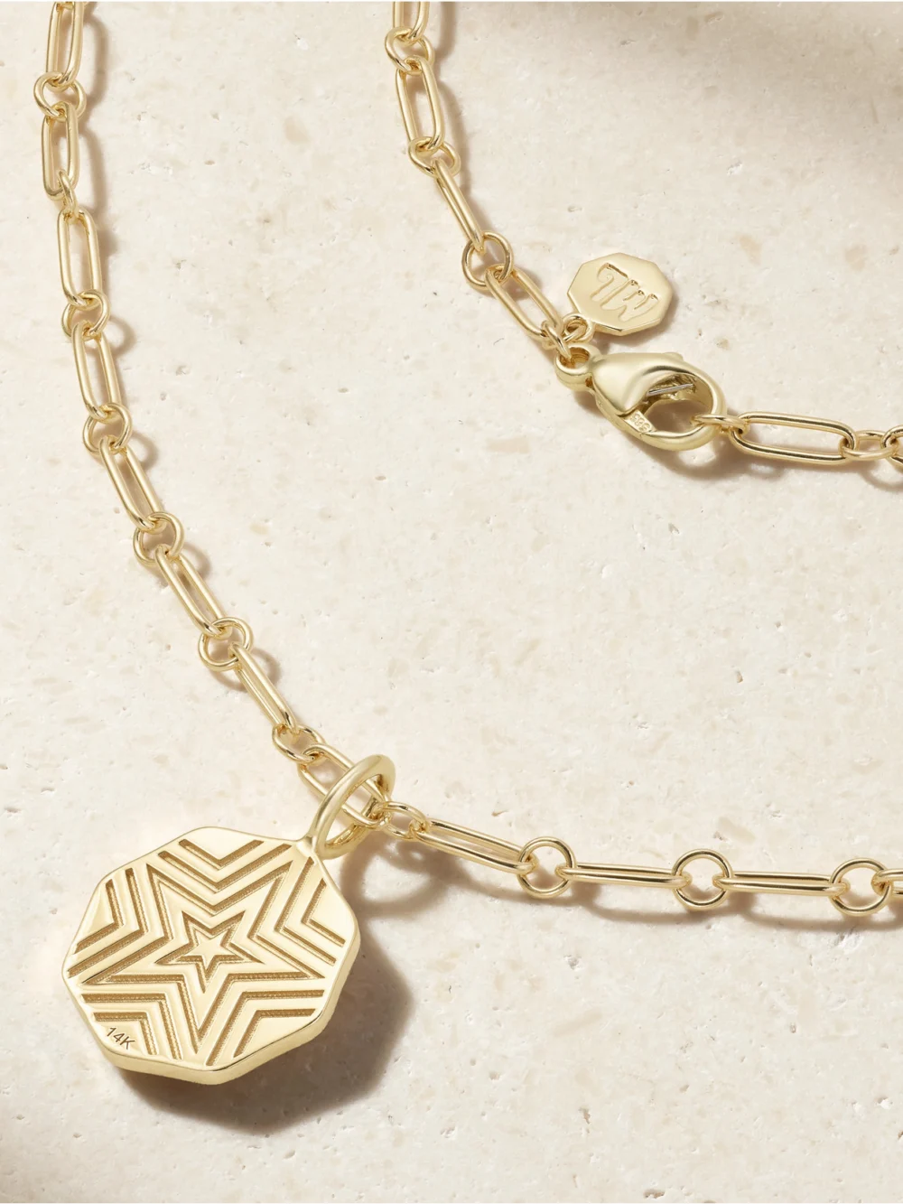 Back view of the Marlo Laz Wee Porte Bonheur 14-karat Gold Diamond Necklace
