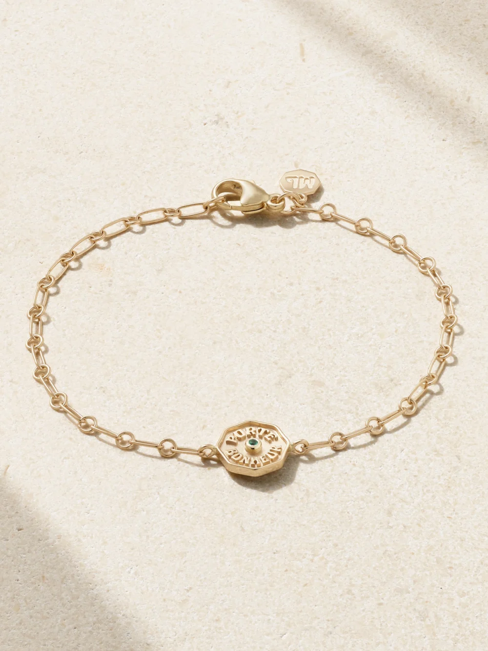 Marlo Laz Wee Porte Bonheur Coin 14-karat Gold Emerald Bracelet