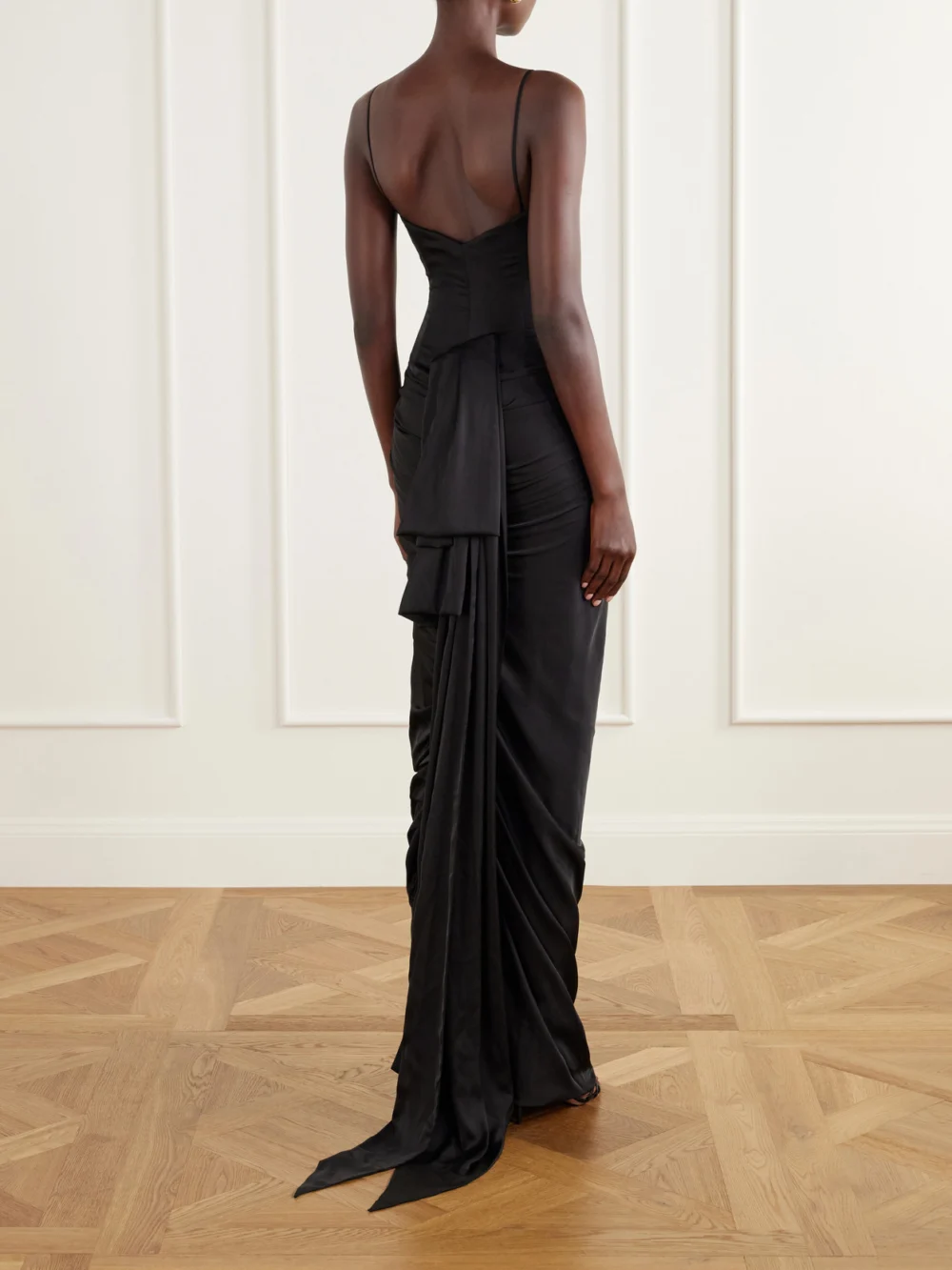 Back view of the Marmar Halim Draped Satin Gown